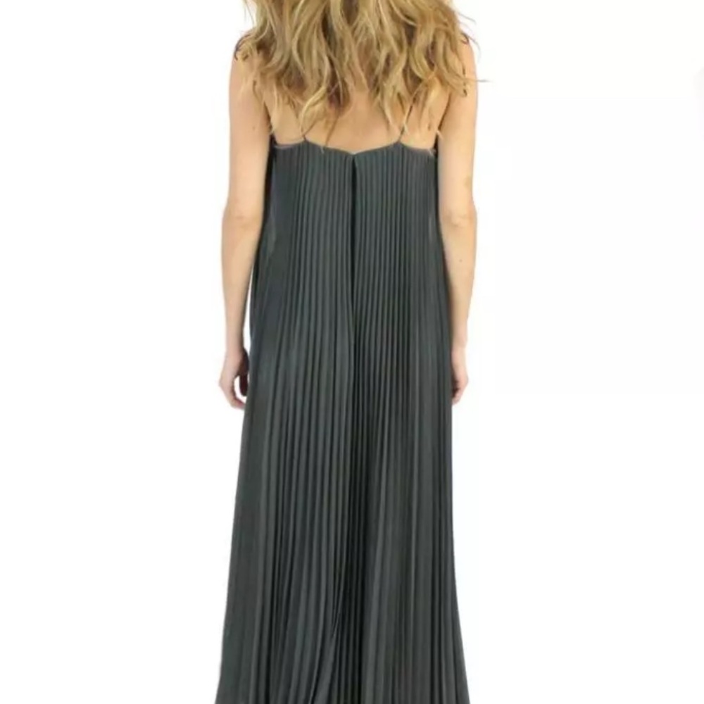 Halston Heritage Black Pleated Evening Gown Goddess Maxi Dress Size 2 - Picture 2 of 15